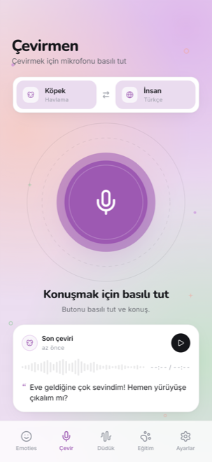 Çeviri için mikrofonu basılı tutun